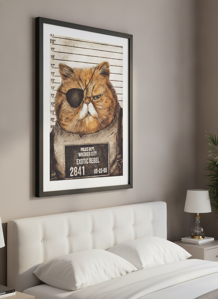 Minimalist artwork displayed in a calm, light-filled bedroom interior