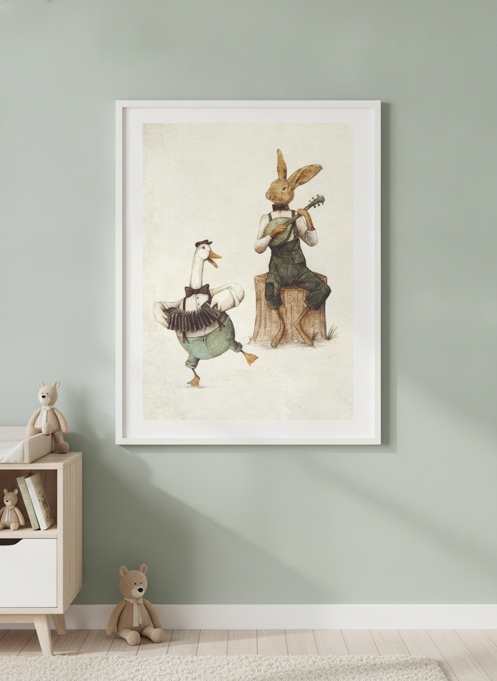 Soft neutral wall art styled in a serene nursery with pastel tones