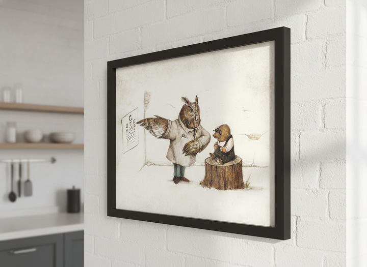 Artwork styled on the wall of a bright modern kitchen