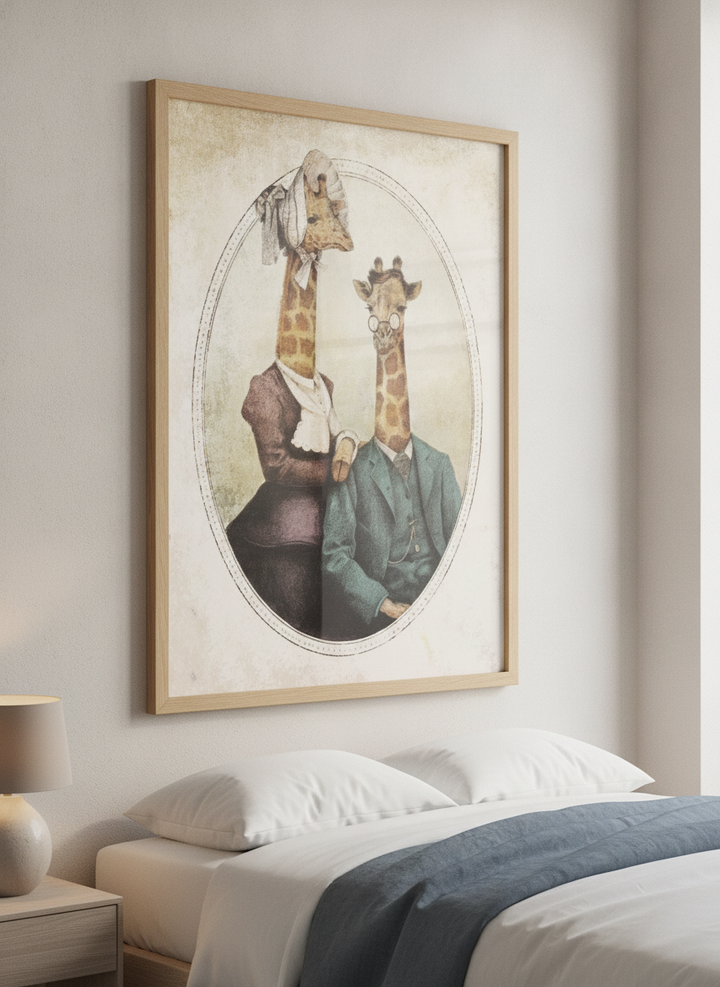 Minimalist artwork displayed in a calm, light-filled bedroom interior
