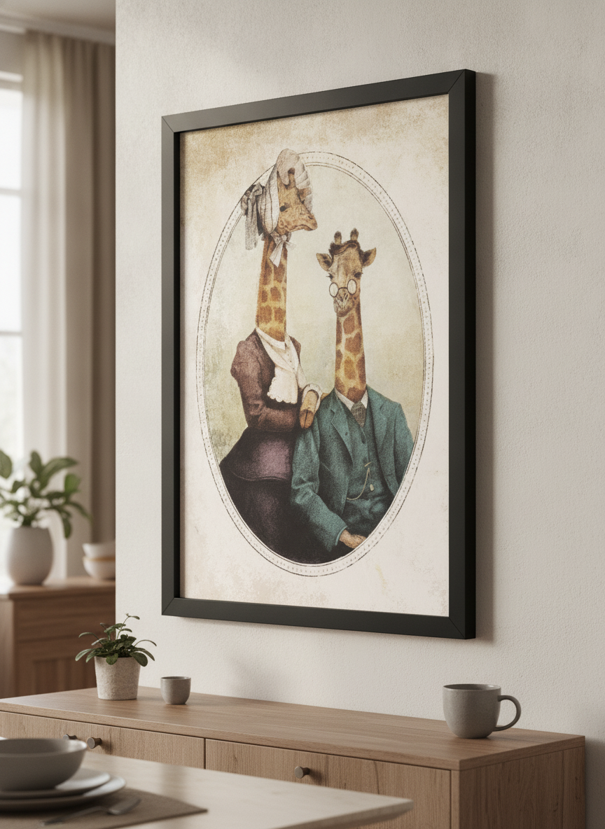 Wall art styled above a dining table in a contemporary home