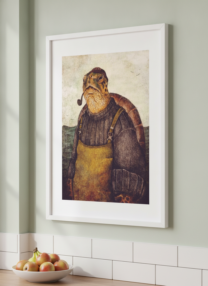 Artwork styled on the wall of a bright modern kitchen