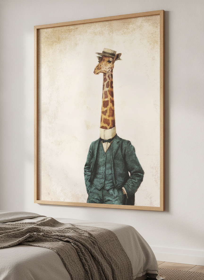 Minimalist artwork displayed in a calm, light-filled bedroom interior