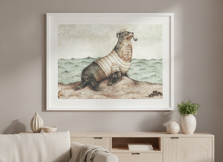 Modern wall art styled above a sofa in a neutral living room