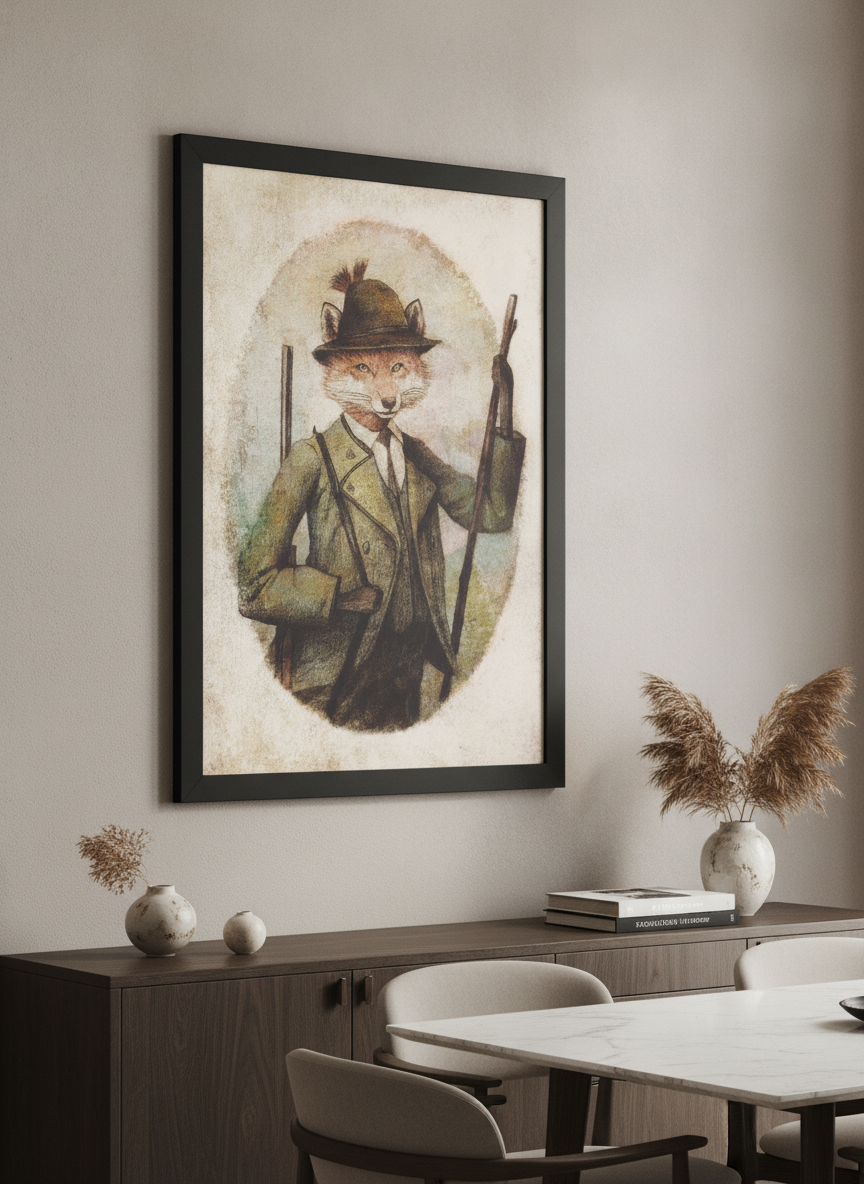 Wall art styled above a dining table in a contemporary home