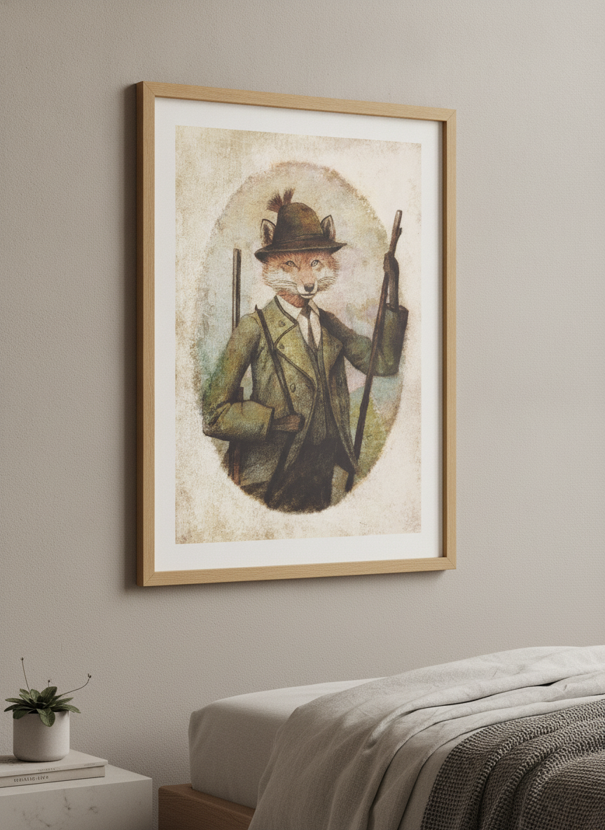 Minimalist artwork displayed in a calm, light-filled bedroom interior