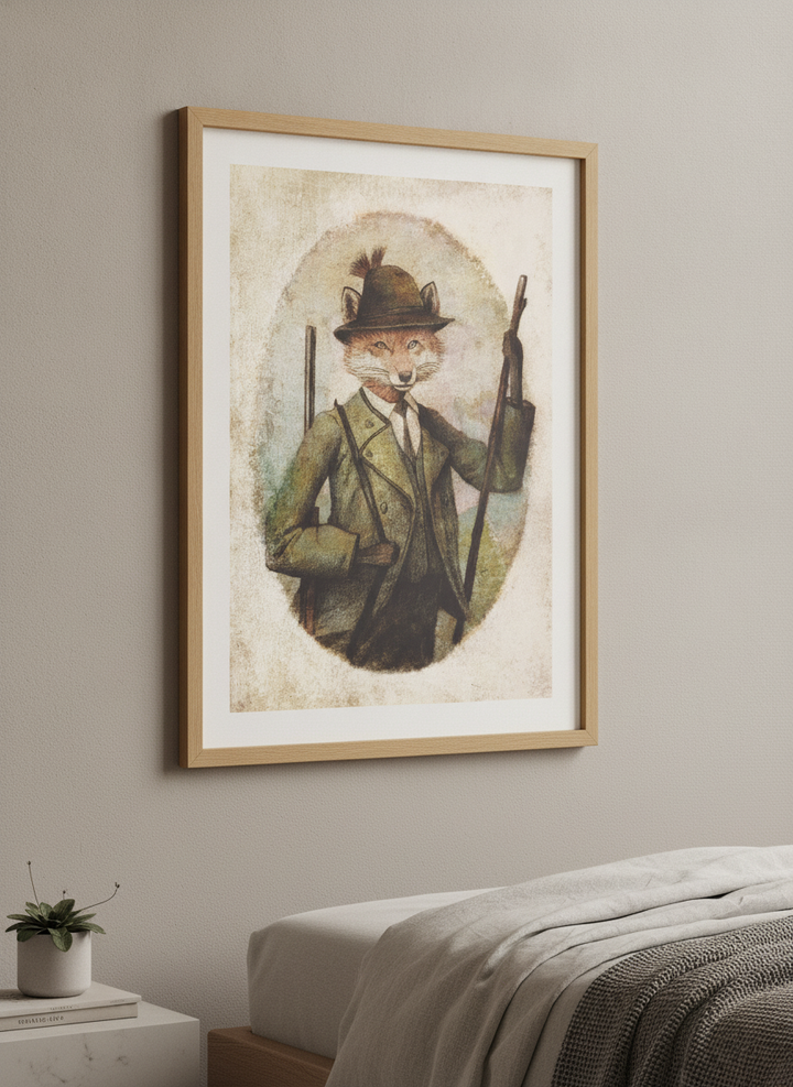 Minimalist artwork displayed in a calm, light-filled bedroom interior