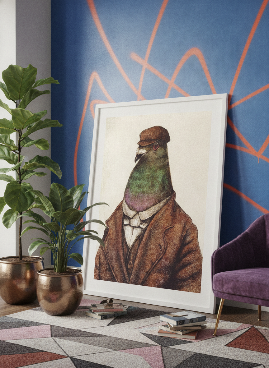 Bold wall art styled in a colourful, eclectic modern home