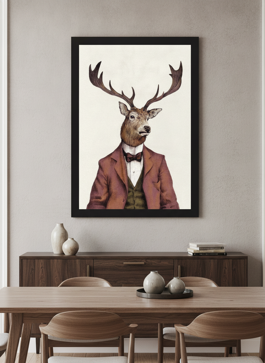 Wall art styled above a dining table in a contemporary home