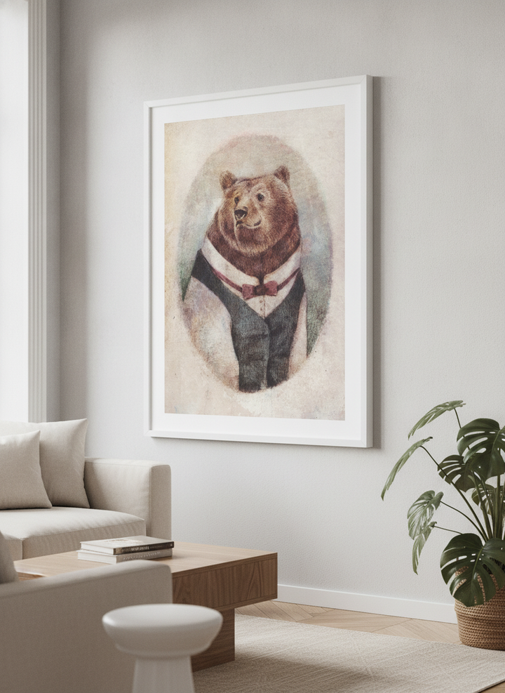 Modern wall art styled above a sofa in a neutral living room