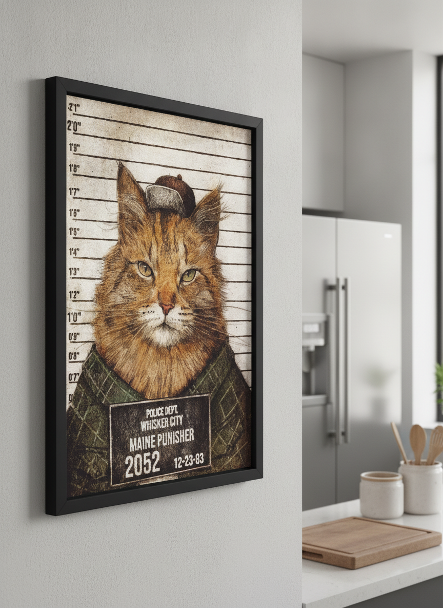 Artwork styled on the wall of a bright modern kitchen