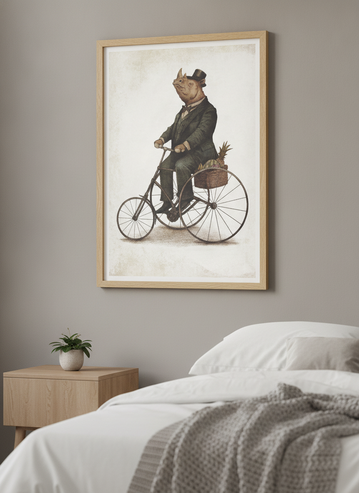 Minimalist artwork displayed in a calm, light-filled bedroom interior