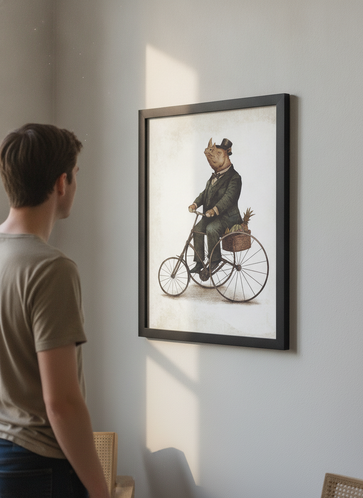 Person showcasing the artwork against a clean modern interior wall