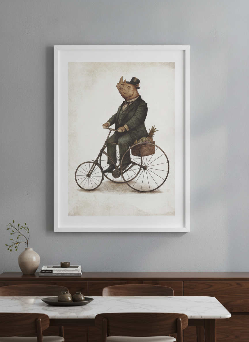 Wall art styled above a dining table in a contemporary home