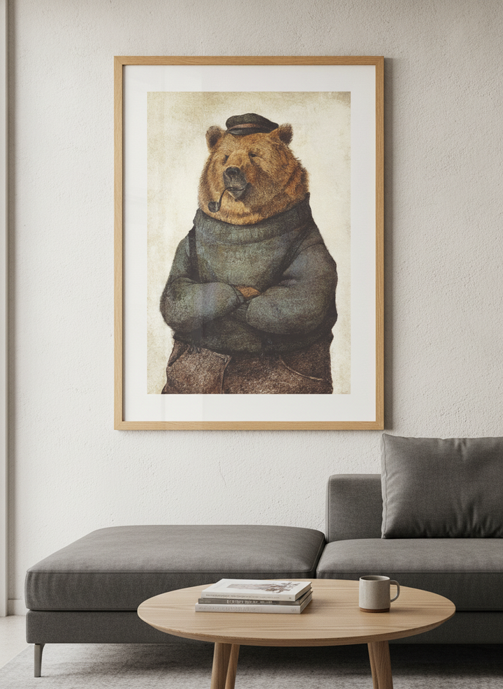 Modern wall art styled above a sofa in a neutral living room