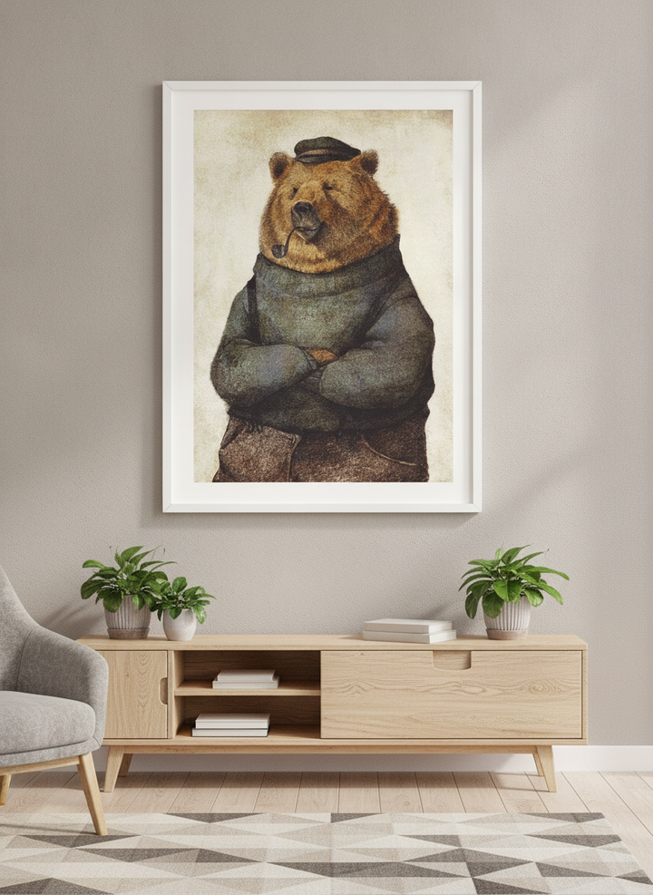Modern wall art styled above a sofa in a neutral living room