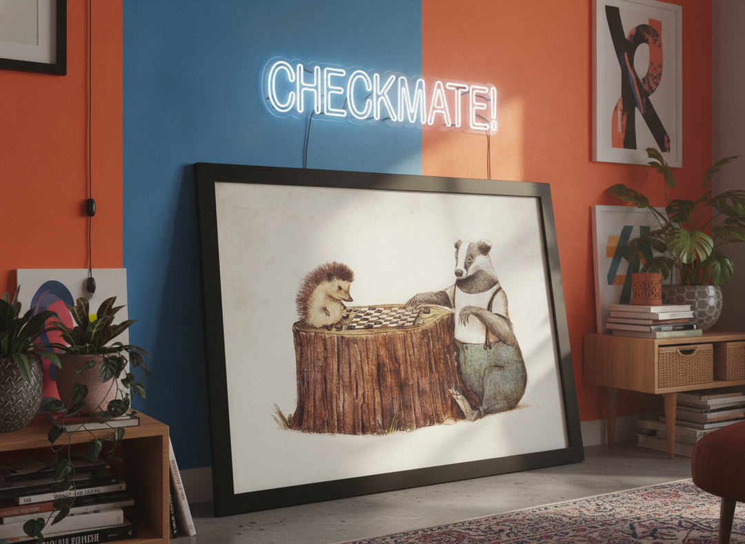 Bold wall art styled in a colourful, eclectic modern home