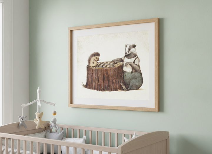 Soft neutral wall art styled in a serene nursery with pastel tones