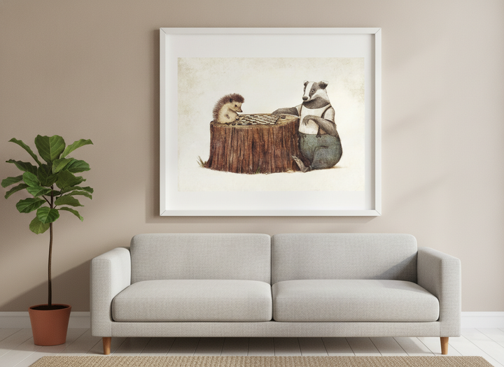 Modern wall art styled above a sofa in a neutral living room