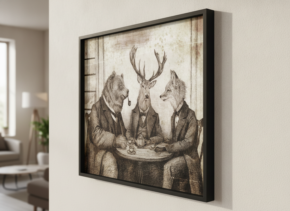 Modern wall art styled above a sofa in a neutral living room