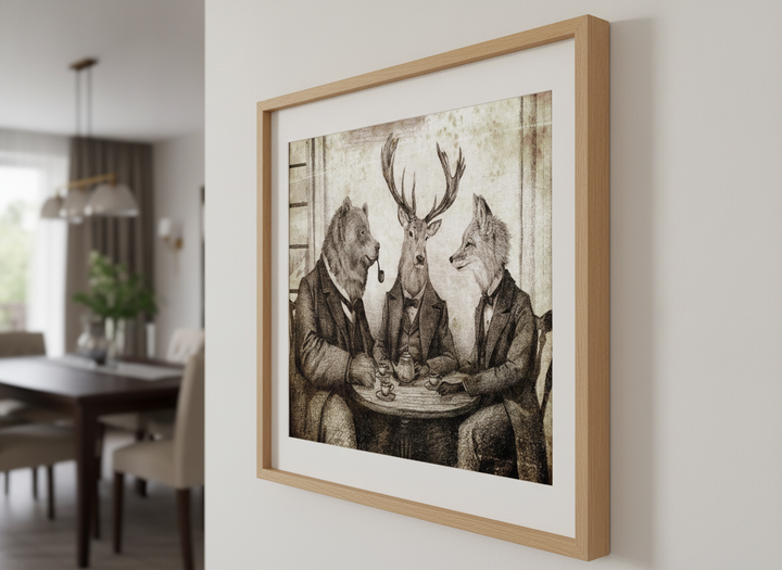 Wall art styled above a dining table in a contemporary home