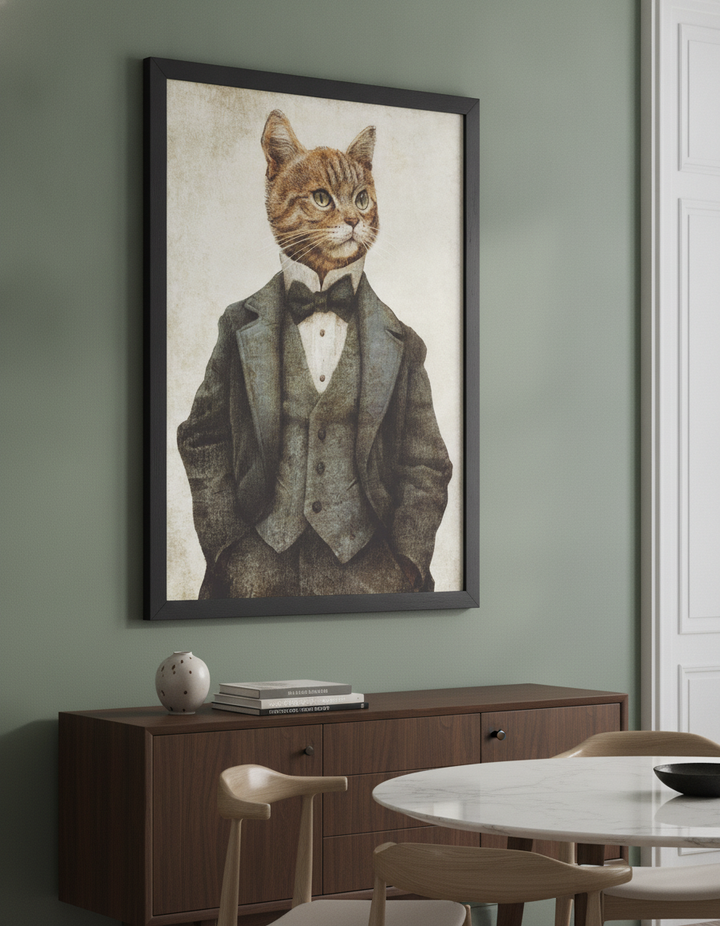 Wall art styled above a dining table in a contemporary home