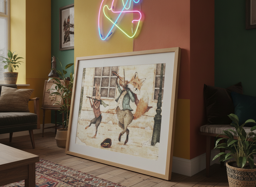 Bold wall art styled in a colourful, eclectic modern home