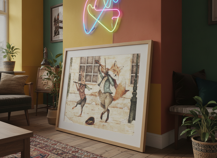 Bold wall art styled in a colourful, eclectic modern home