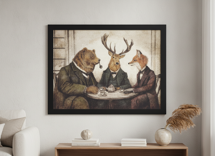 Modern wall art styled above a sofa in a neutral living room
