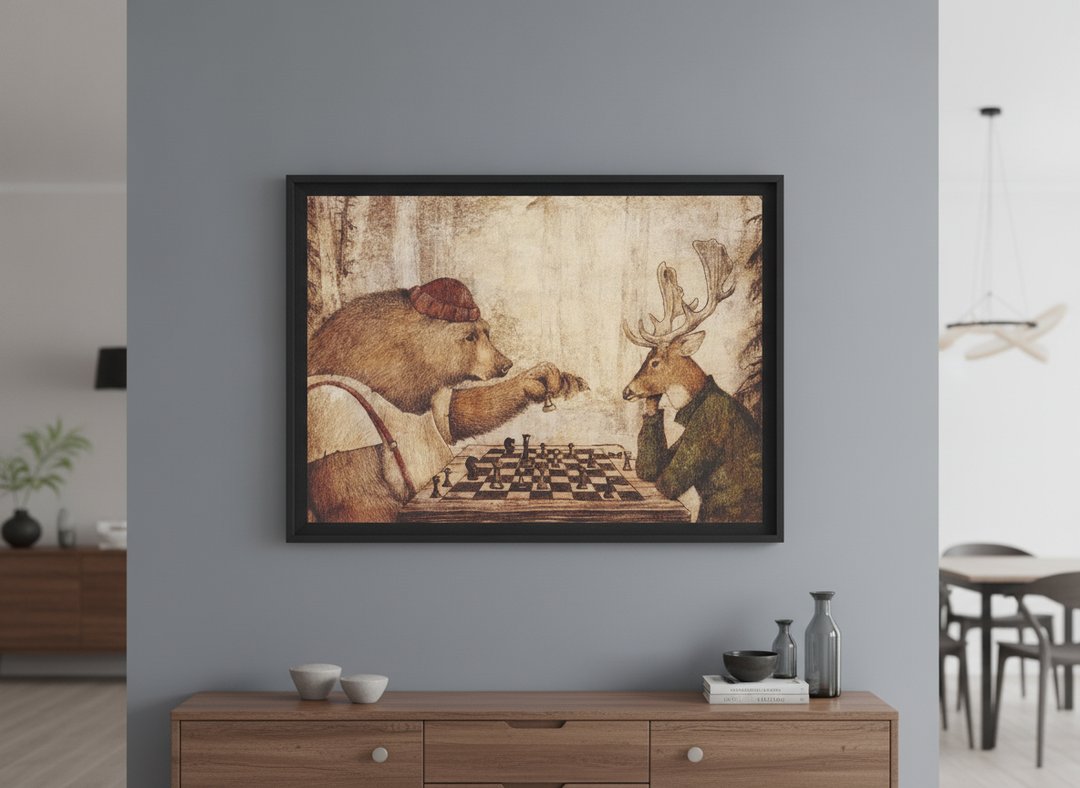 Wall art styled above a dining table in a contemporary home
