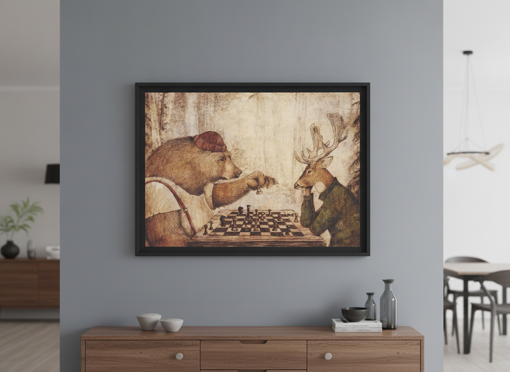 Wall art styled above a dining table in a contemporary home