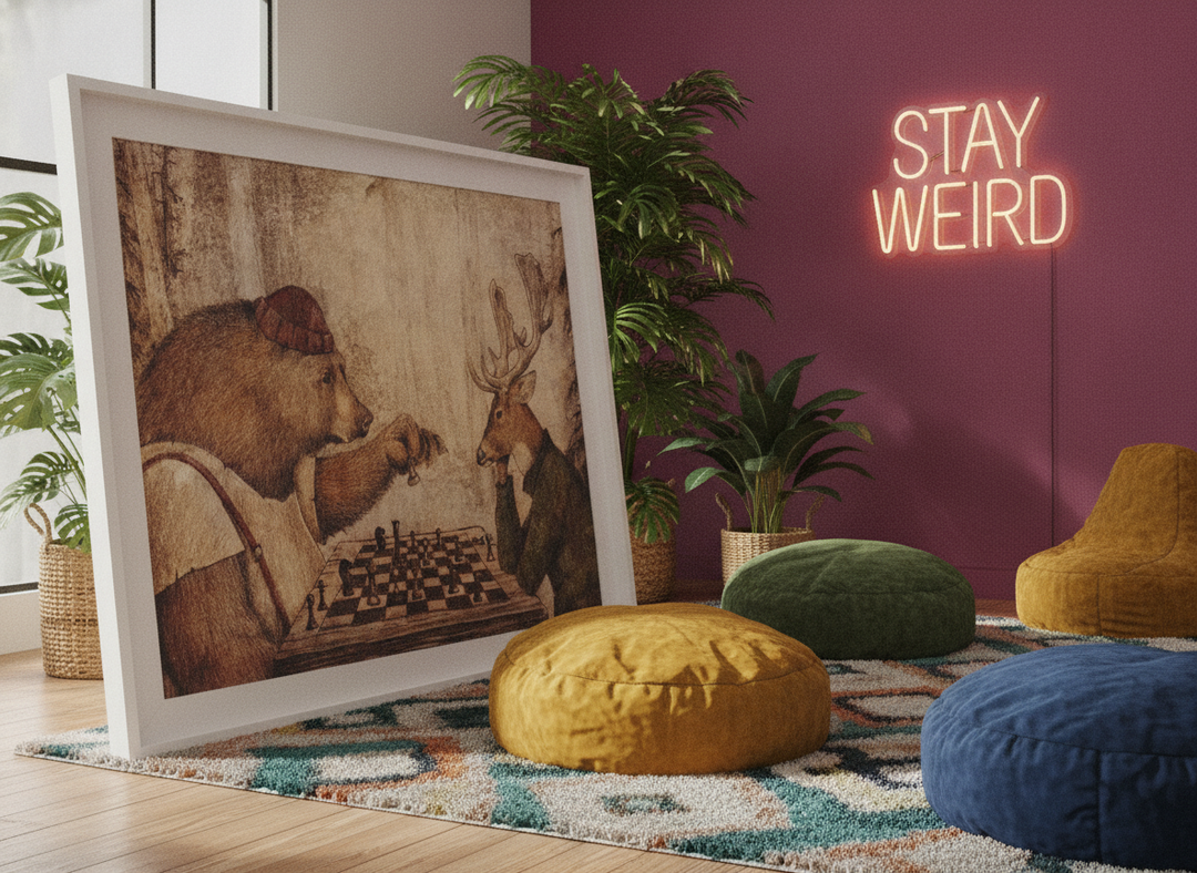 Bold wall art styled in a colourful, eclectic modern home