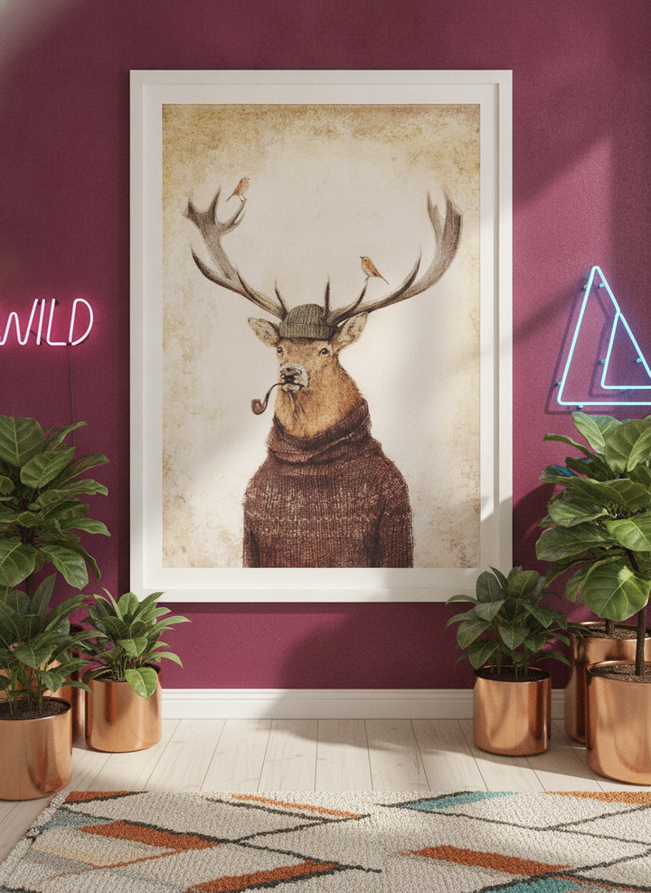 Bold wall art styled in a colourful, eclectic modern home