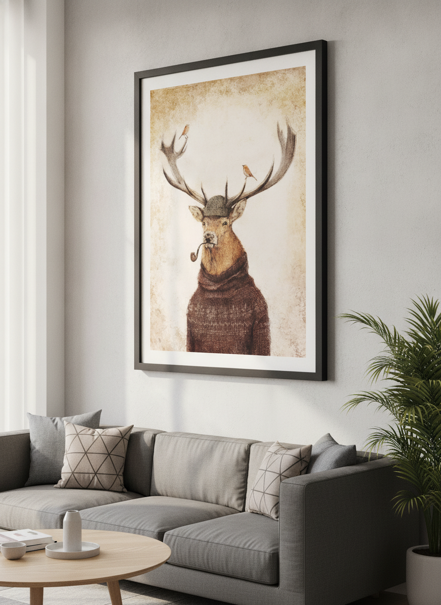 Modern wall art styled above a sofa in a neutral living room