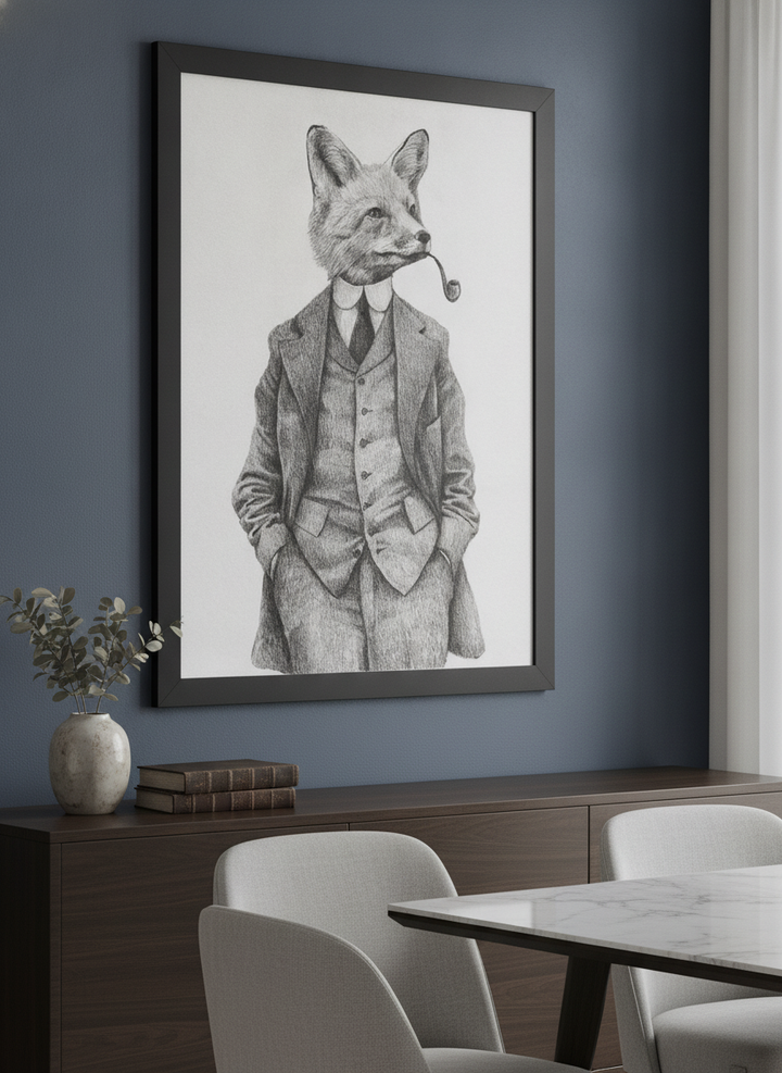 Wall art styled above a dining table in a contemporary home