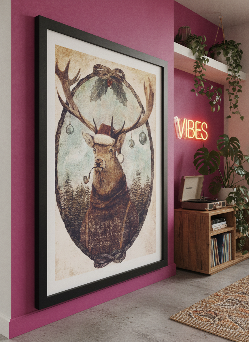 Bold wall art styled in a colourful, eclectic modern home