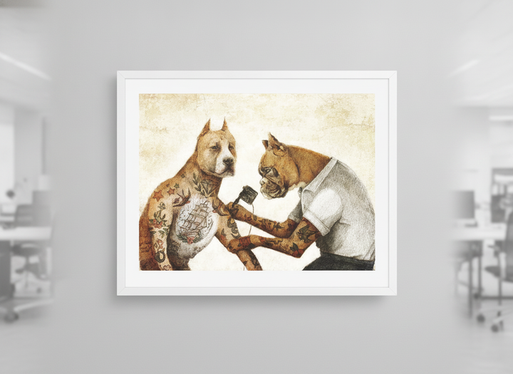 Contemporary wall art featured in a bright modern office workspace