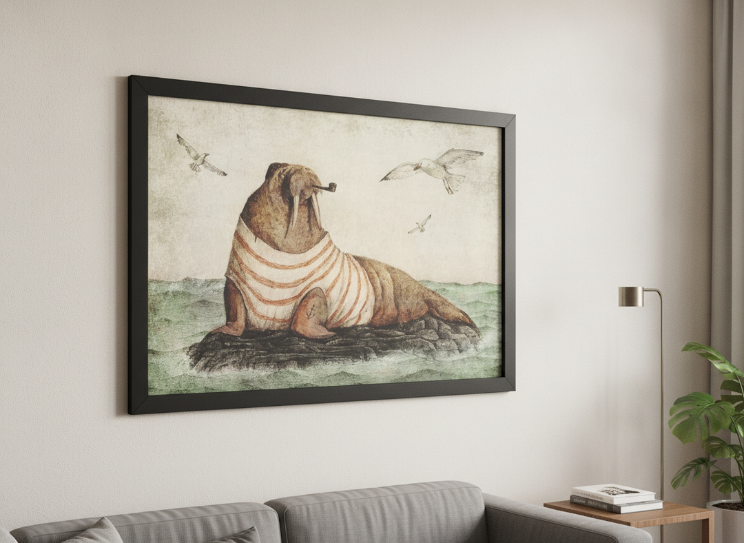 Modern wall art styled above a sofa in a neutral living room