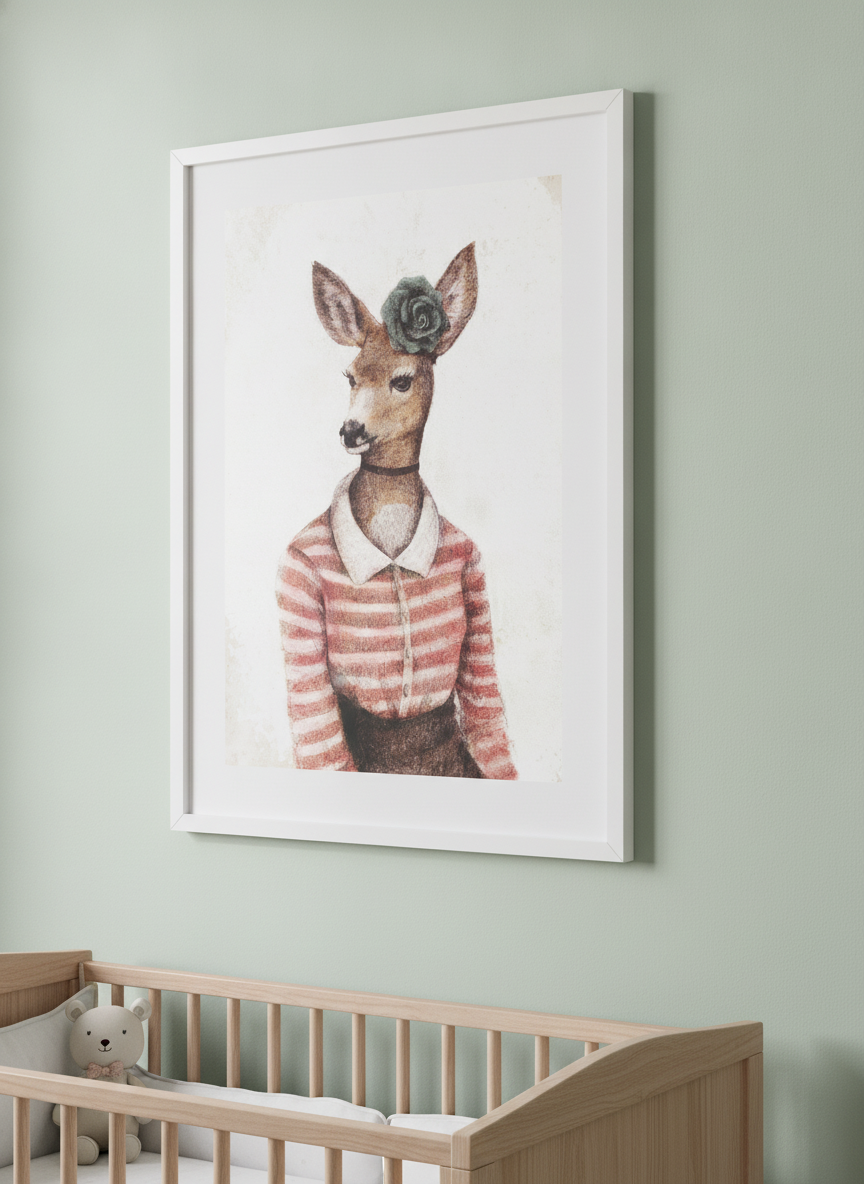 Soft neutral wall art styled in a serene nursery with pastel tones