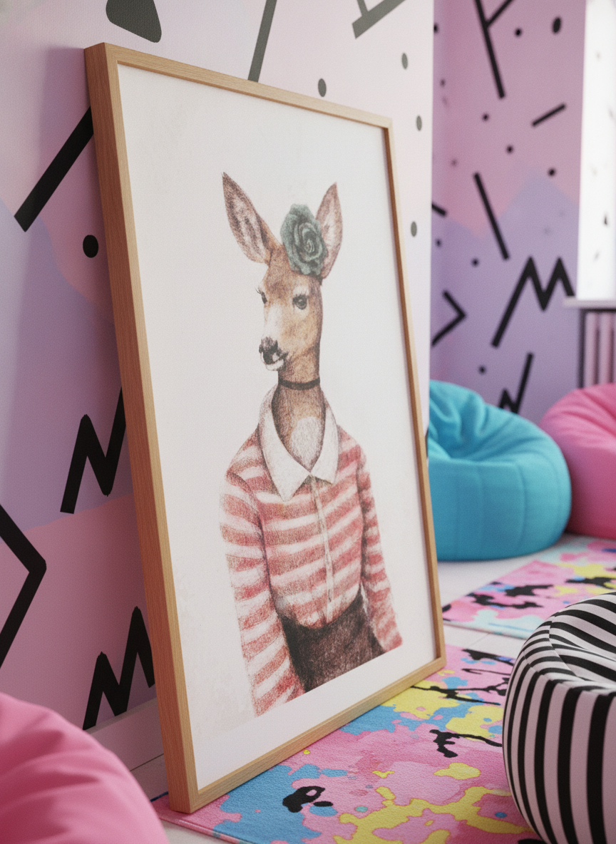 Bold wall art styled in a colourful, eclectic modern home