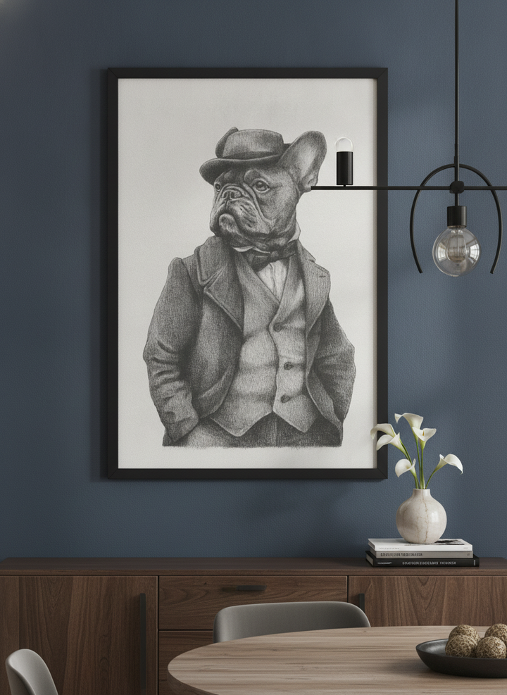 Wall art styled above a dining table in a contemporary home