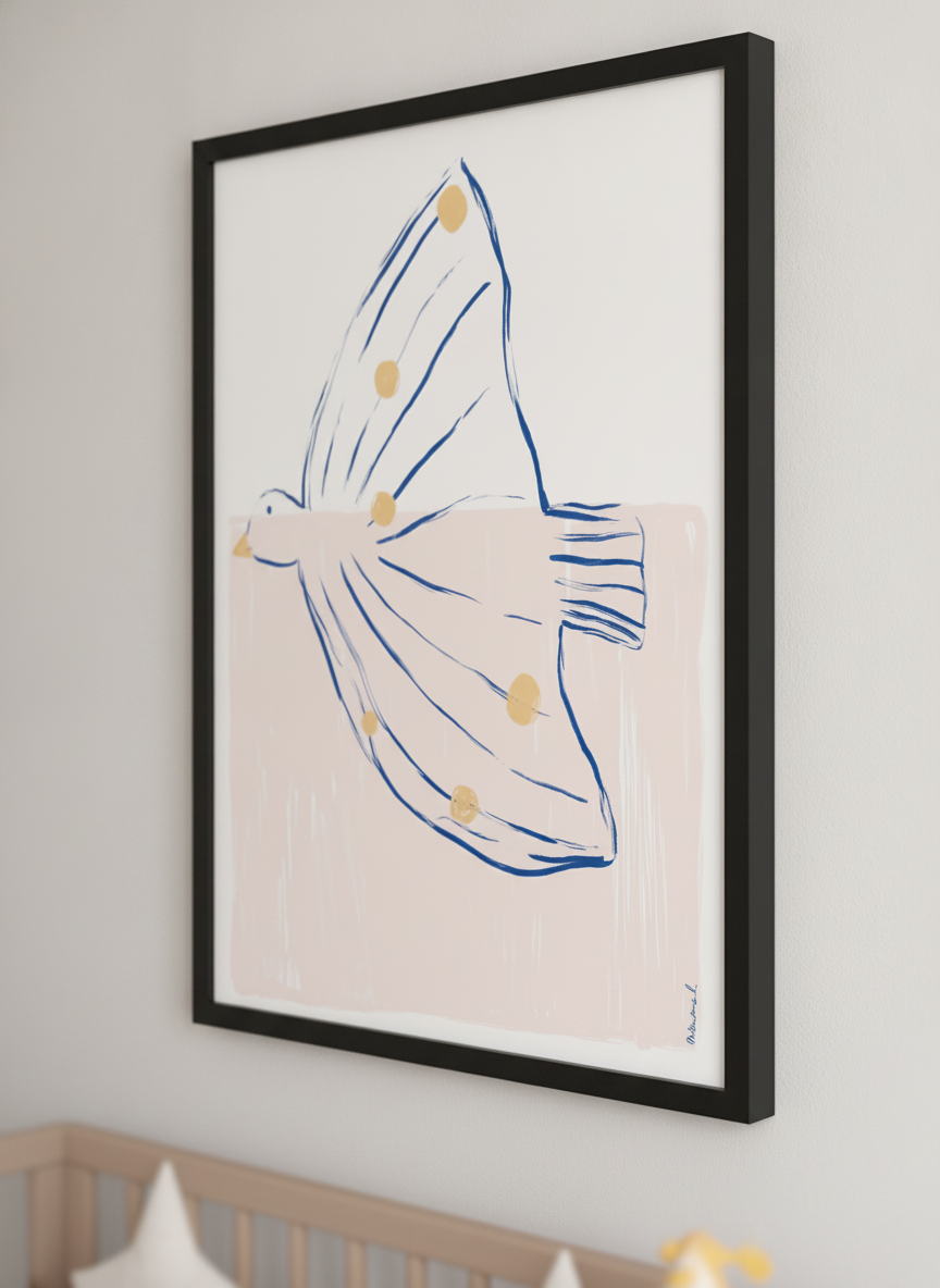 Soft neutral wall art styled in a serene nursery with pastel tones