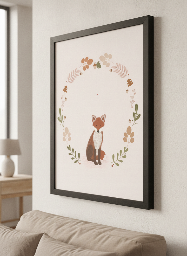 Minimalist artwork displayed in a calm, light-filled bedroom interior