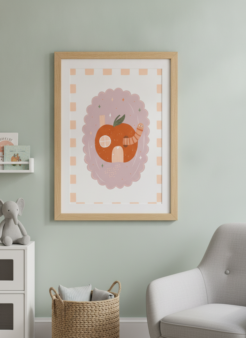 Soft neutral wall art styled in a serene nursery with pastel tones