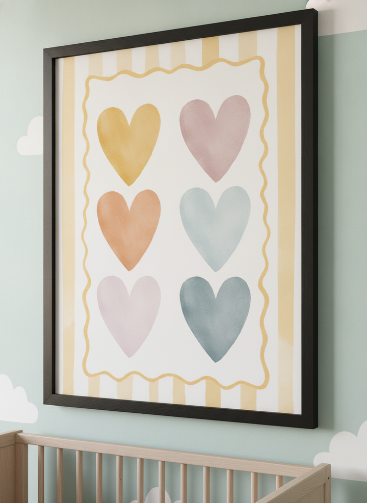 Soft neutral wall art styled in a serene nursery with pastel tones