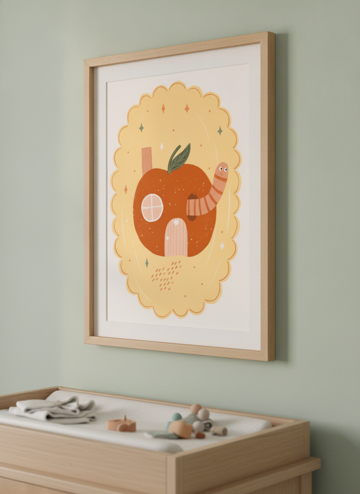 Soft neutral wall art styled in a serene nursery with pastel tones