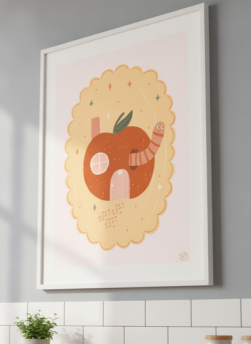 Artwork styled on the wall of a bright modern kitchen