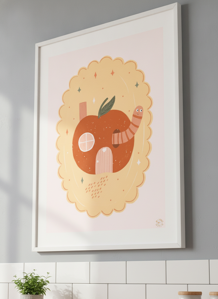 Artwork styled on the wall of a bright modern kitchen