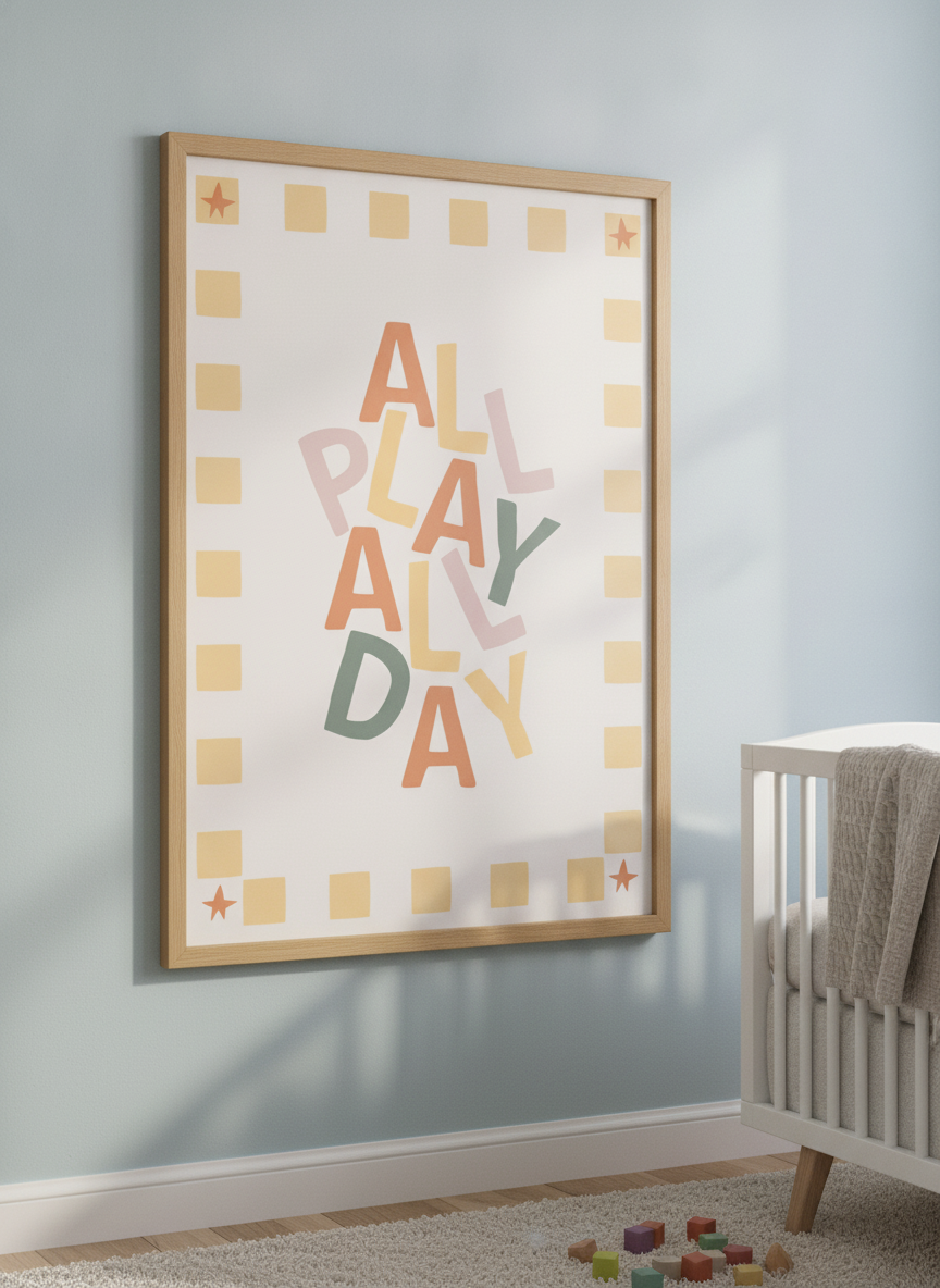 Soft neutral wall art styled in a serene nursery with pastel tones