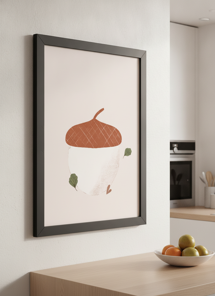 Artwork styled on the wall of a bright modern kitchen